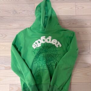 Sp5der Green Hoodie with Web Design